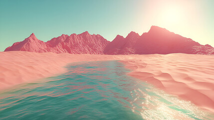Surreal pink desert with turquoise river