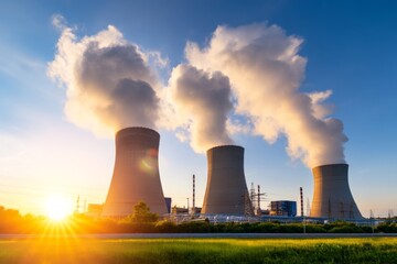Cooling Towers and Steam at Sunrise for Renewable Energy