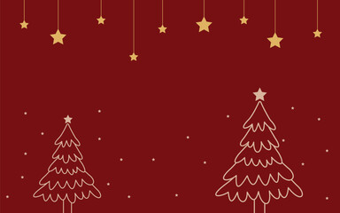 Golden Stars Hanging Above Christmas Trees Background