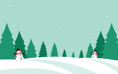 Snowy Winter Landscape with Cheerful Snowmen Background