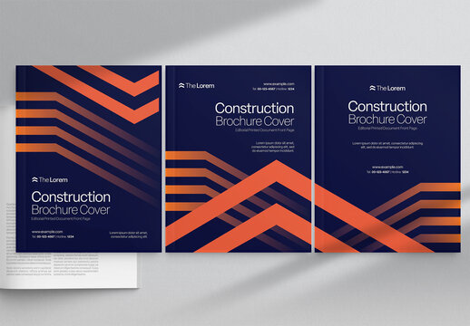 Blue & Orange Brochure Cover Template for Modern Engineering, Construction & Heavy Industry Reports