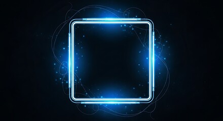 Futuristic Glowing Square Frame with Blue Neon Light Effect.