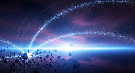 Cosmic Arcs and Asteroids - A Celestial Dance of Light and Stone.
