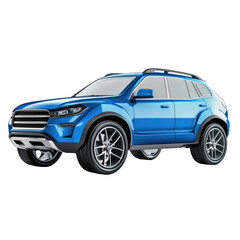 Fototapeta premium Blue SUV Type Car Isolated On Transparent Background with Metallic Details and Modern Design
