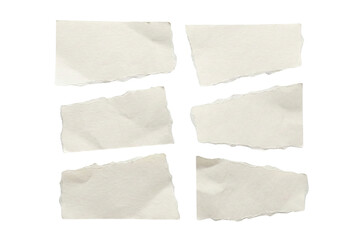 Fototapeta premium Set of 6 torn off white paper strips with rough deckle edges for collage or label mockup, isolated on white background