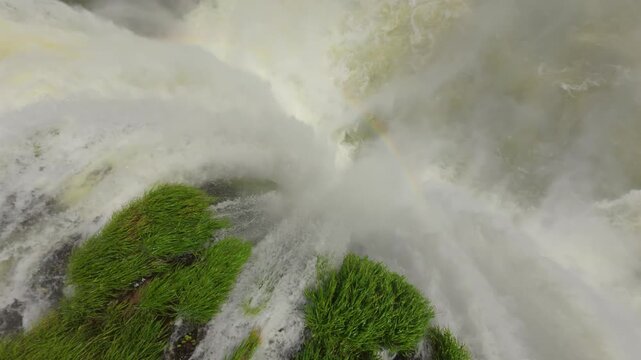 Spectacular Falls Of Garganta del Diablo (Devil's Throat) Within The Parque Nacional Iguazu In Brasil. High Angle Shot