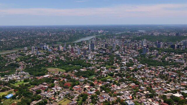 Town Of Foz do Iguacu, Brazil And Ciudad del Este, Paraguay Between Parana River. Aerial Shot