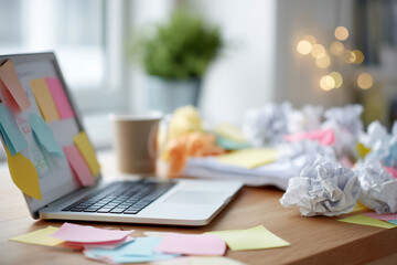 A laptop with a bunch of colorful sticky notes on it