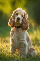 Obraz premium Adorable spaniel portrait: young dog posing in a lush park setting