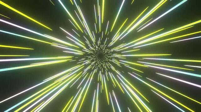 Abstract Lime Green Neon Light Streaks Hyperspeed Loop on Black Background