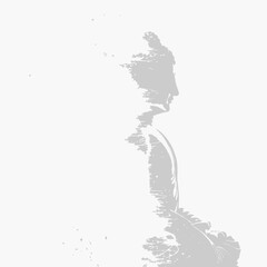 Serene Buddha dissolving into particles in white space