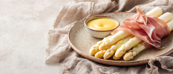 White Asparagus with Hollandaise and Ham &ndash; AI generative
