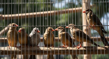 Birds in a Cage - A Colorful Gathering of Finches.