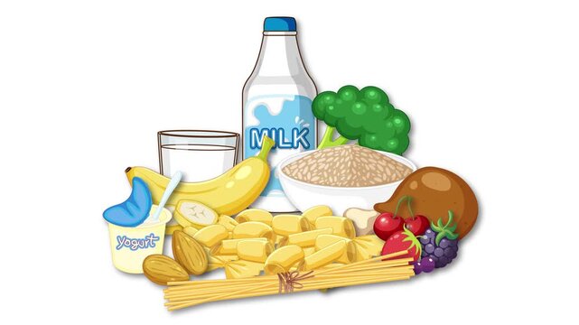 Animated Food Group Icons Arranging Into Balanced Diet Display
