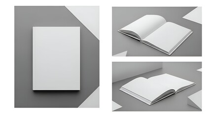 Minimalist Layout with Blank White Books on Gray Background