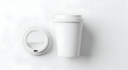 Minimalist Studio Shot of a White Coffee Cup and Lid Isolated on a Clean White Background