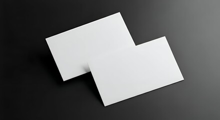 Two Blank White Rectangular Cards on Black Surface Top View Close Up