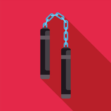 Nunchaku weapon with two dark batons connected by a blue chain in flat design