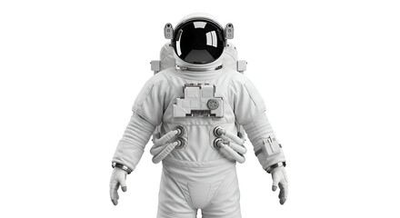 Astronaut Standing In Full White Space Suit Isolated On White Background