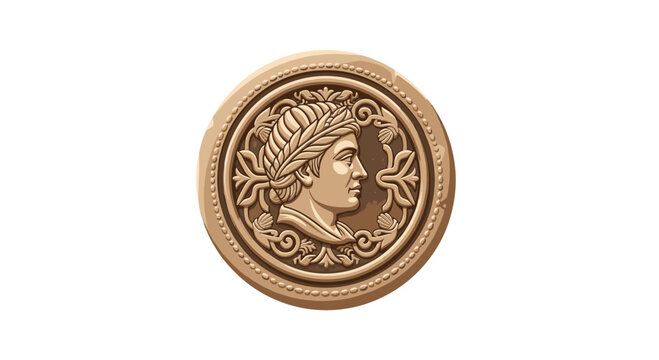 Exquisite ancient bronze coin or medallion featuring a classical figure in profile with a laurel wreath, surrounded by