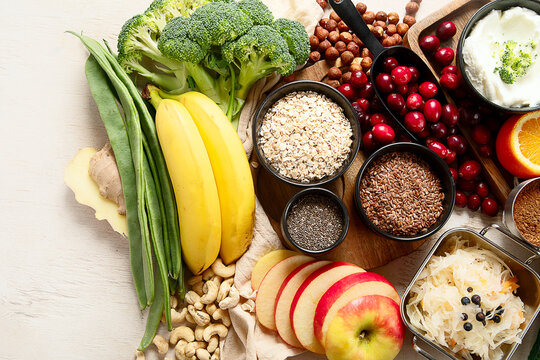 Assortment of foods for healthy gut and digestive system