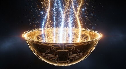 Golden Bowl with Magical Energy Streams - A Captivating Fantasy Scene.