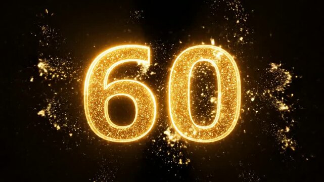 Glowing 60th Happy Birthday Celebration Countdown with Golden Sparkles