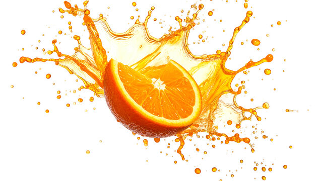 Slice of citrus fruit exploding into a vibrant liquid splash