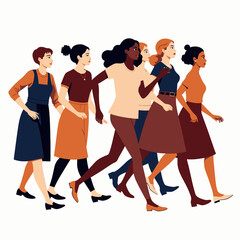 Obraz premium Diverse Group of Confident Women Walking Together in Unity and Strength in Casual and Stylish Outfits Illustrating Empowerment and Solidarity Across Different Cultures