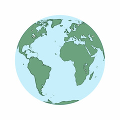 Fototapeta premium Illustration of Earth Highlighting Continents in Simplified Artistic Representation Featuring Green Landmasses and Light Blue Oceans on White Background