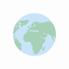 Fototapeta premium Minimalistic Vector Illustration of Earth with Simplified Green Continents on Blue Ocean Background Showcasing Geographic Features of Africa and Europe