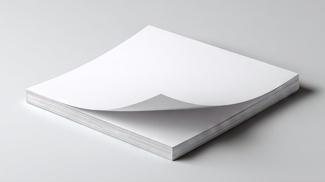 A4 empty white paper note template mockup, blank sheet page, realistic 3D illustration, clean minimal studio background with copy space