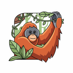 A cartoon orangutan hanging from a vine © Moran