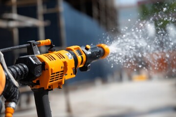 High Pressure Concrete Pump Spraying Water on Construction Site