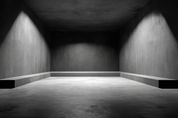 Calm grayscale stage set: empty performance area in neutral tones