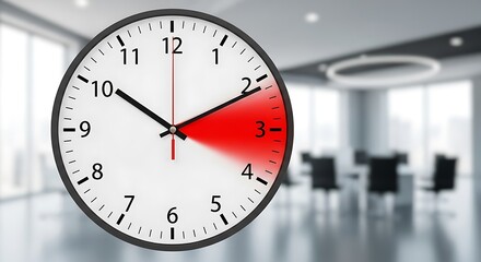 Clock face showing time in a modern office setting.
