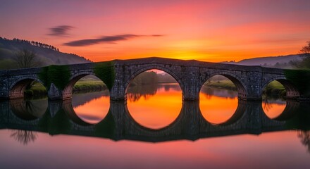 Sunset Reflections on the River Lune at Lune Bridge, Kirkby Lonsdale.