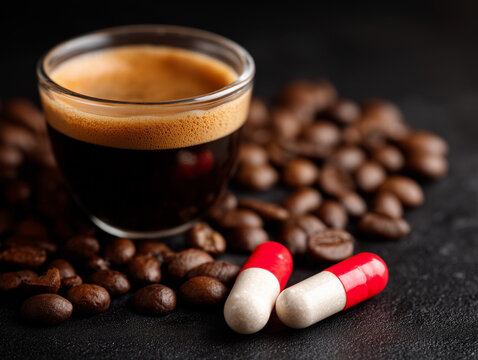Coffee and Prescription Medication Interaction Concept Showing Health and Drug Safety Risk