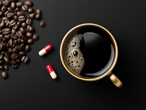 Coffee and Prescription Medication Interaction Concept Showing Health and Drug Safety Risk
