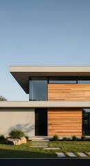 Fototapeta premium Modern house with wooden facade exterior.