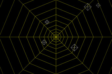 Obraz premium Yellow Spider Web, Abstract Geometric Net, Spooky Halloween Background, Linear Grid Pattern, Dark Web Texture, Connection Lines, Minimalist Vector Art
