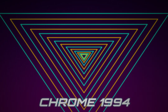 Chrome 1994 Text, Retro Triangle Background, Neon Lines, 90s Aesthetic, Synthwave Art, Digital Geometric Design, Futuristic Typography