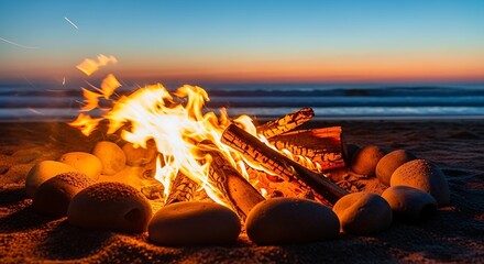 Beach Bonfire at Sunset - A Warm and Inviting Scene.