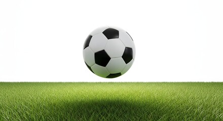 Obraz premium A black and white soccer ball mid-air above a lush green field