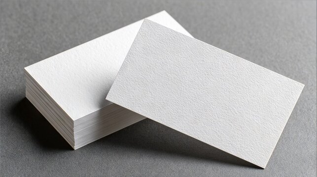 Textured business card mockup, subtle paper grain detail, minimalist design on gray studio background with copy space