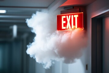 Emergency Exit Sign with Illuminated Drill Smoke Effect