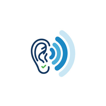 A stylized ear with sound waves