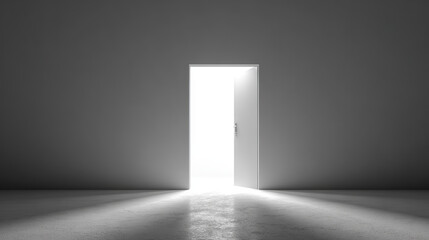 A Gateway to Possibility: A single doorway opens, inviting the viewer into a space of bright light. The contrast between light and shadow creates a compelling visual.