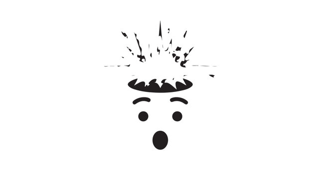 Surprised face with exploding head in black ink splatter on white background for emotional expression