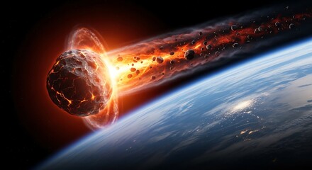 Fiery Asteroid Hurtling Towards Earth - A Catastrophic Cosmic Event.